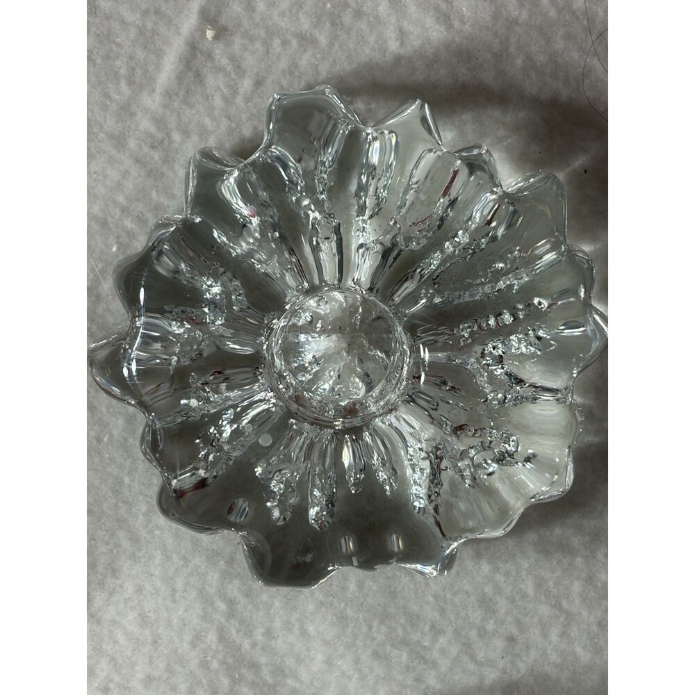 Set 2 Clear Glass Long Taper Candle Holders Floral Starburst Tea Light Decor